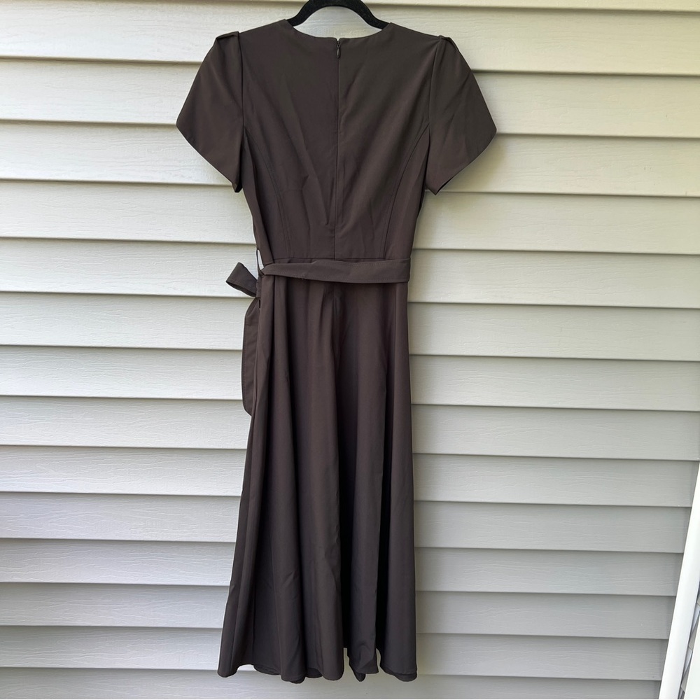 Calvin Klein Tulip Sleeve Fit & Flare Midi Dress Black Women’s 4 Belted Waist - Picture 7 of 16